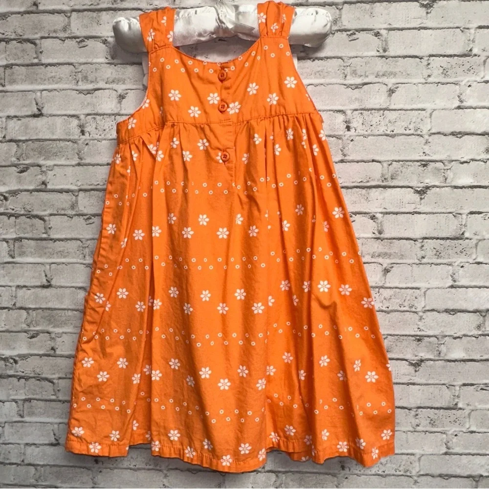 Gymboree Toddler Size 2T Orange Floral Dress Cotton Sleeveless Bows
